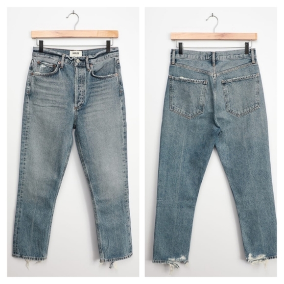 Agolde Riley High Rise Waisted Crop Cropped Organic Denim Jeans Emulsion - Picture 7 of 16